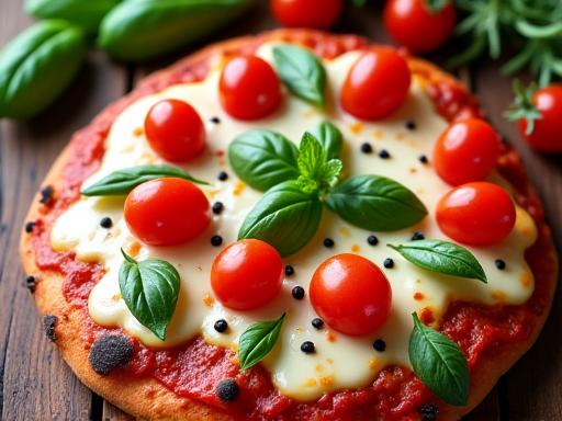 Ingredienti freschi: pomodorini, basilico e mozzarella