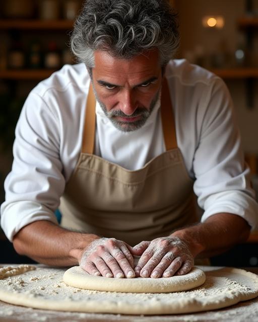 Il nostro mastro pizzaiolo che prepara un impasto